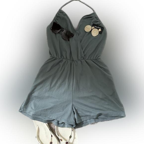 Romper, Halter Style, elastic waist, sage green, Size Medium - Picture 1 of 4